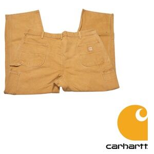 Carhartt Loose Fit Duck Pants Mens 44x30 B11‎ BRN Workwear Leather Tag